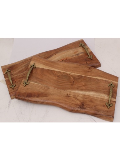 Décor & Style - DST13 -  Serving Tray - Wooden Live Edge with Brass handles