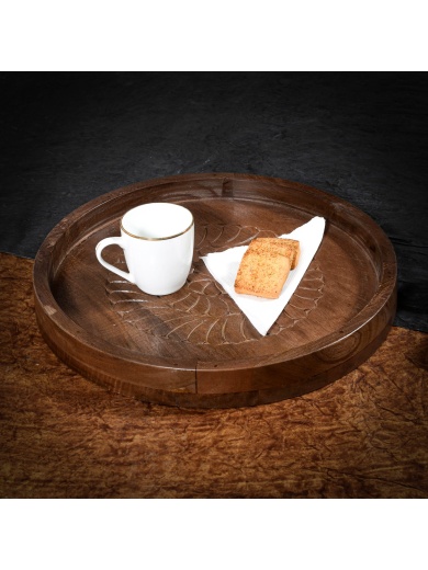 Décor & Style - DST5 -  Serving Tray - Round with Carving in Mango Wood