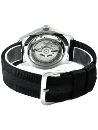 SEIKO 5 SNZG15J1 SPORTS Automatic English and Arabic Day/Date Black Dial Nylon Strap Watch - Image 4
