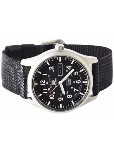 SEIKO 5 SNZG15J1 SPORTS Automatic English and Arabic Day/Date Black Dial Nylon Strap Watch - Image 3