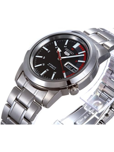 Seiko 5 SNKK31J1 Automatic Analog Watch for Men with Stainless Steel Band, Water Resistant, Silver-Black - Image 2