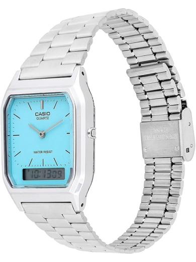 Casio AQ-230A-2A2MQYDF Men's Watch -  Turquoise Dial, Silver Band - Image 4