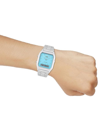 Casio AQ-230A-2A2MQYDF Men's Watch -  Turquoise Dial, Silver Band - Image 3