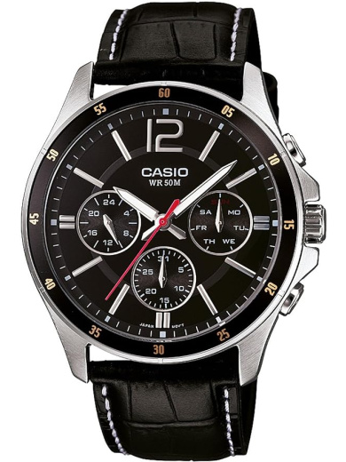 Casio MTP-1374L-1ADF Men's Water Resistant Leather BAnd Analog Watch - 47 mm - Black