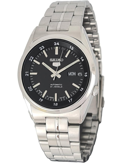 Seiko 5 SNK567J1 Automatic Analog Watch for Men with Stainless Steel Band, Water Resistant, Silver- Black