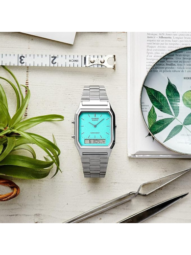 Casio AQ-230A-2A2MQYDF Men's Watch -  Turquoise Dial, Silver Band - Image 2