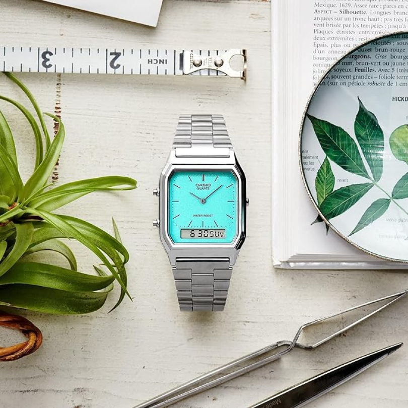 Casio AQ-230A-2A2MQYDF Men's Watch -  Turquoise Dial, Silver Band - Image 2