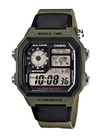 CASIO AE-1200WHB-3BVDF Digital Grey Dial Green Nylon Strap Men's Watch
